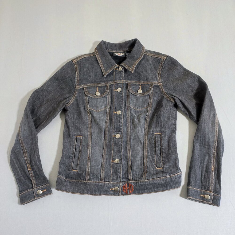 Harley-Davidson denim jacket women's size M grey colour with angel wings graphic